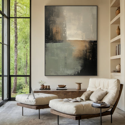 Abstract Black Green Textured Modern Organic Minimalist Luxe Knife Strokes Tactile Art AURA616