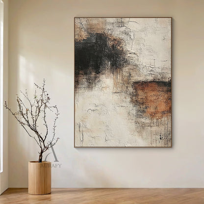 General Abstract Beige Brown Wabi-Sabi Impasto Relief Tactile Canvas Artwork with Scraped Textures AURA635