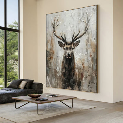 Large Textured Brown Stag Oil Painting Animal Wall Art for Living Room Canvas-AURA337