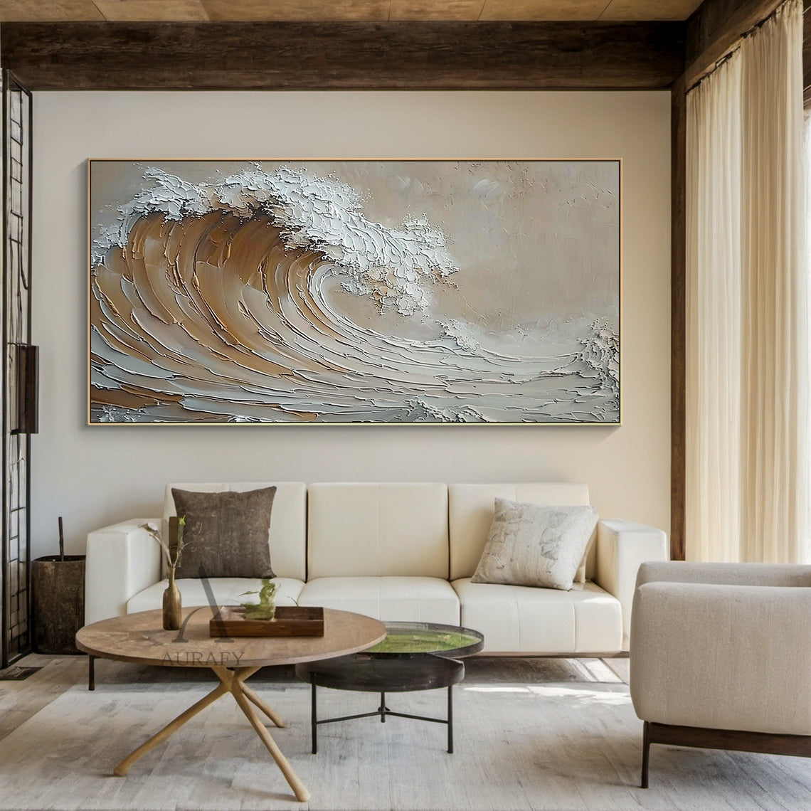 Neutral Curling Wave Wall Art - AURA684
