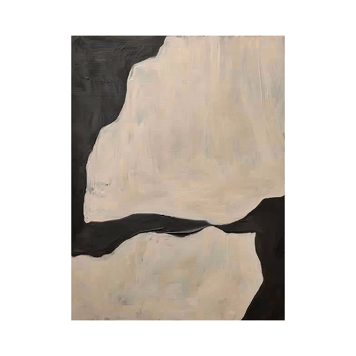 Beige Organic Abstract Painting with Flowing Black Negative Space - AURA838