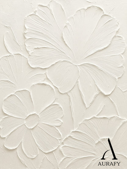 3D Textured Beige Flower Painting High-Relief Plaster Tactile Modern Organic Wabi-Sabi Art AURA510