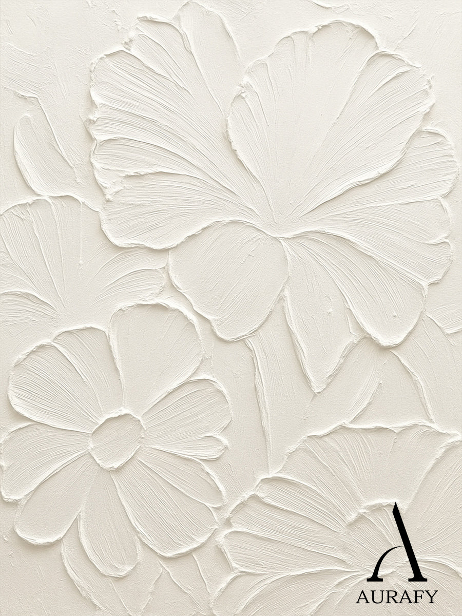 3D Textured Beige Flower Painting High-Relief Plaster Tactile Modern Organic Wabi-Sabi Art AURA510