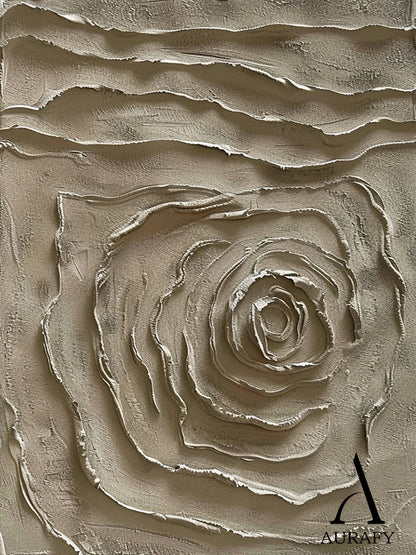3D Textured Beige Painting High-Relief Tactile Impasto Sculpted Modern Organic Minimalist Luxe Artwork AURA537
