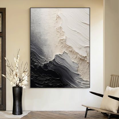 Organic Swirl Painting – Cream, Gray & Charcoal Tones – AURA001(Vertical)