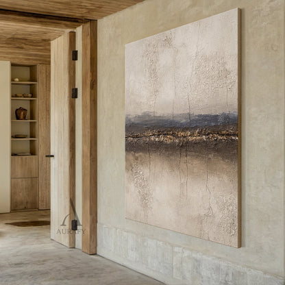 Wabi Sabi Beige Brown Crackled Plaster Artwork Tactile Weathered Mottled Rustic Finish AURA434