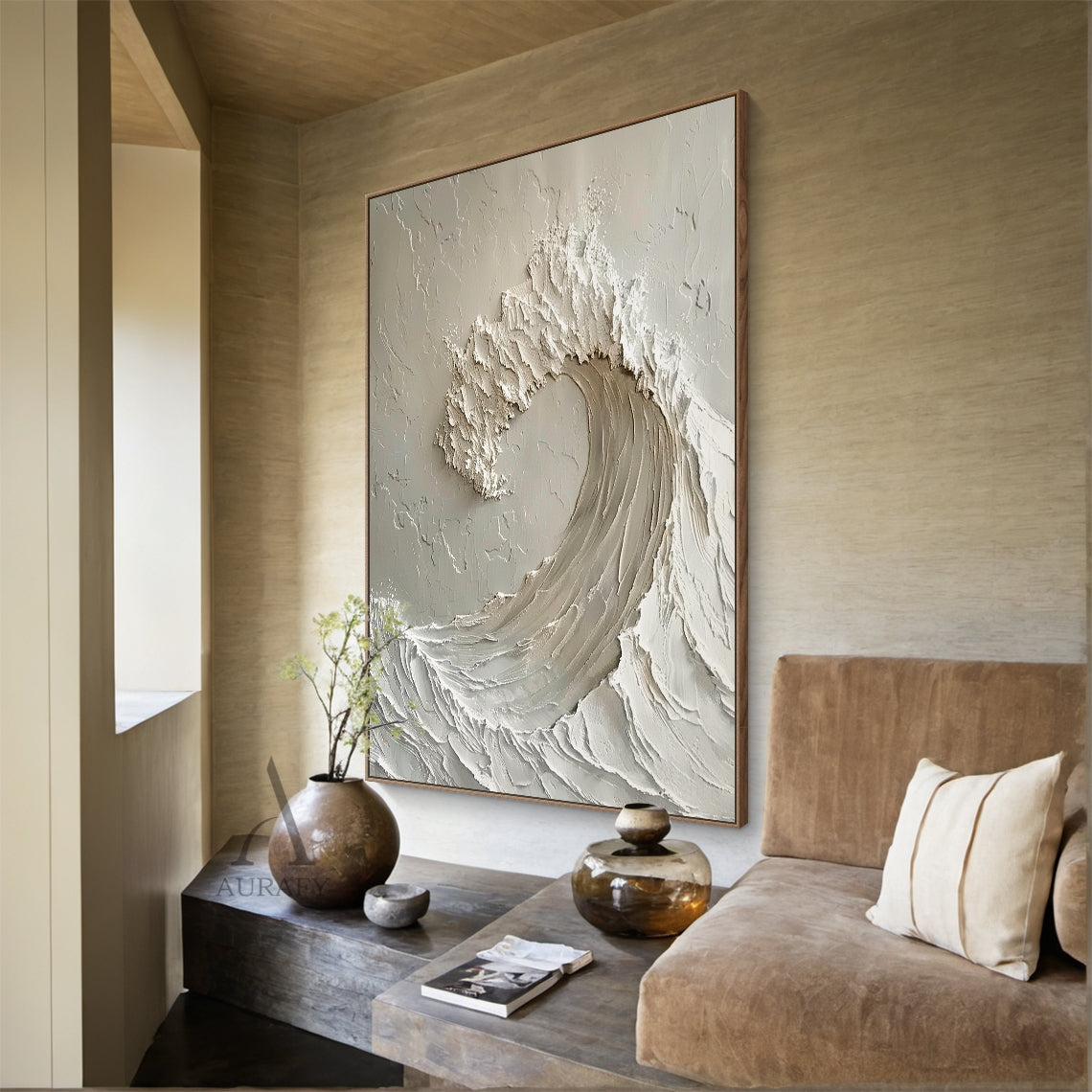 White Sculptural Wave Wall Art - AURA689