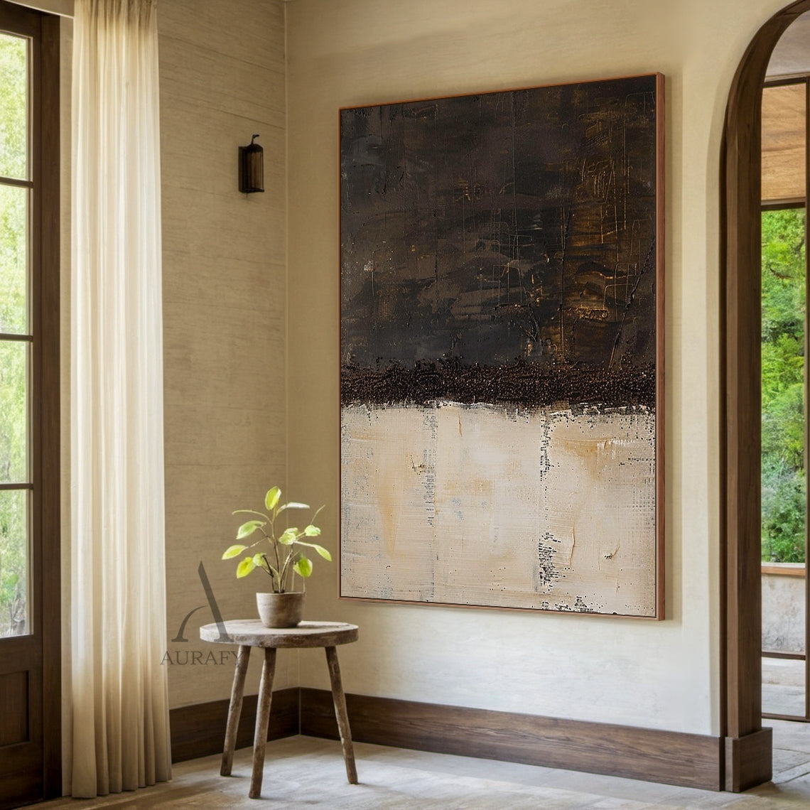 Black and Beige Abstract Color Blocks with a Coarse Textured Edge - AURA830
