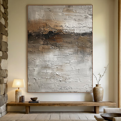 Muted Horizon-Gray & Brown Abstract Art-AURA124