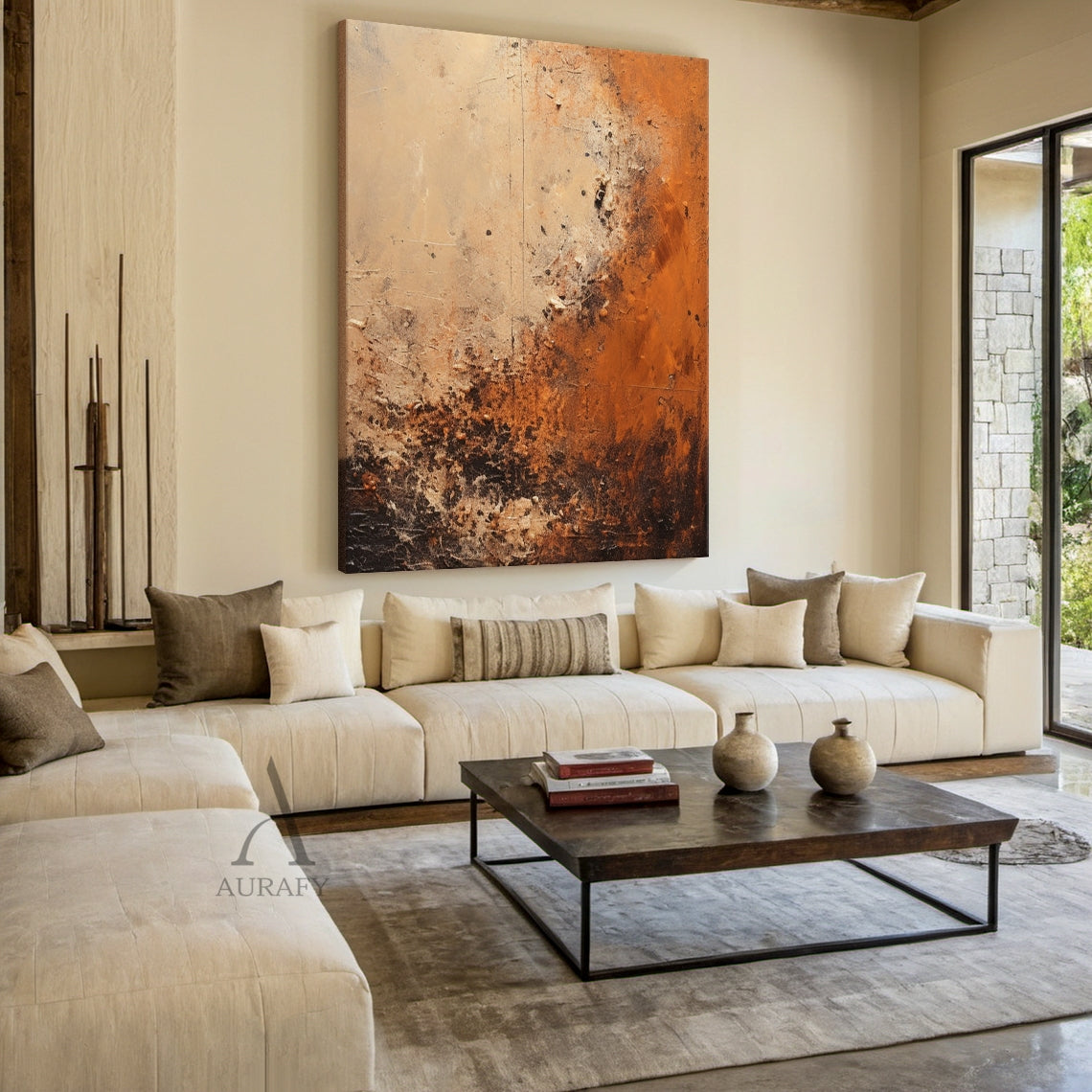 Wabi Sabi Wall Art Textured Brown Red Rustic Tactile Plaster Abstract Minimalist Japandi Modern Decor AURA791