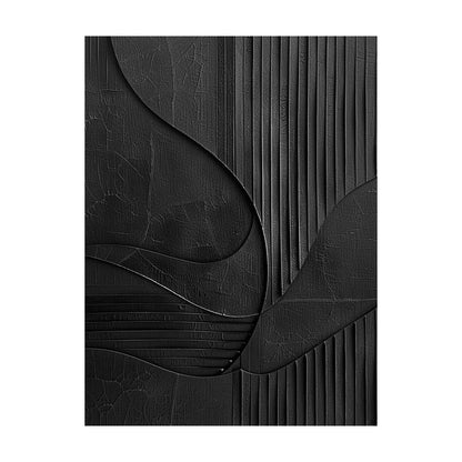 Minimalist Black Wall Art Crackled Texture Vertical Striped Tactile Sculpted Abstract Modern Organic AURA425