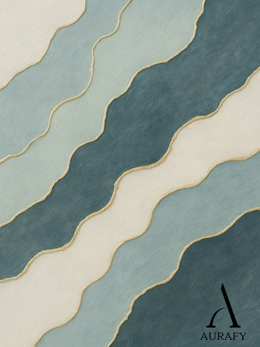 3D Textured Abstract Painting Blue White Green Gold Accent Tactile Minimalist Luxe AurafyArt AURA520