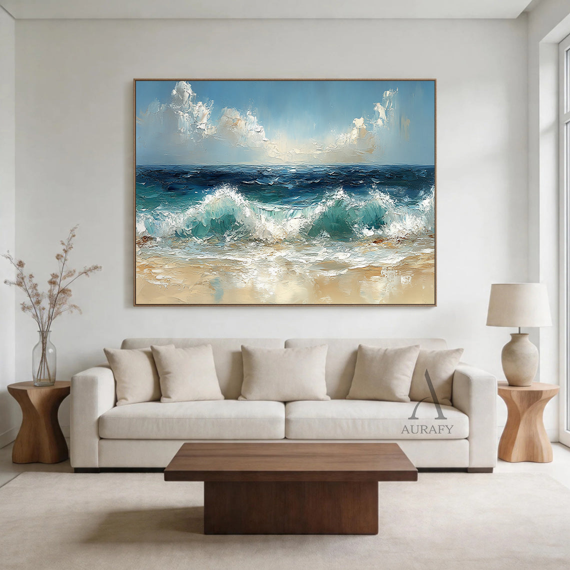 Unique 3D Textured Blue Beige Painting Modern Home Wall Decor AURA402
