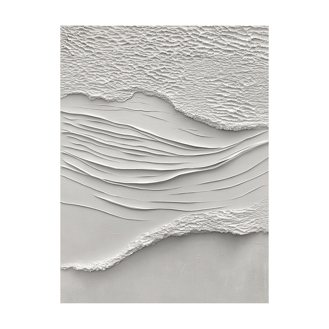 White Sea Textured Artwork High-Relief Plaster Tactile Surface Sculpted Lines Modern Organic AURA443