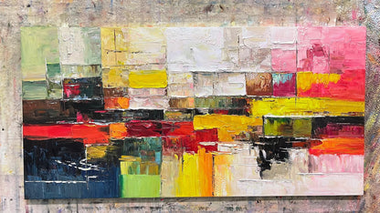Color Blocks, Red Yellow Green 3D Impasto Abstract Painting AURA866