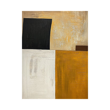 Mustard Yellow and Beige Abstract Painting with Black Blocks - AURA850