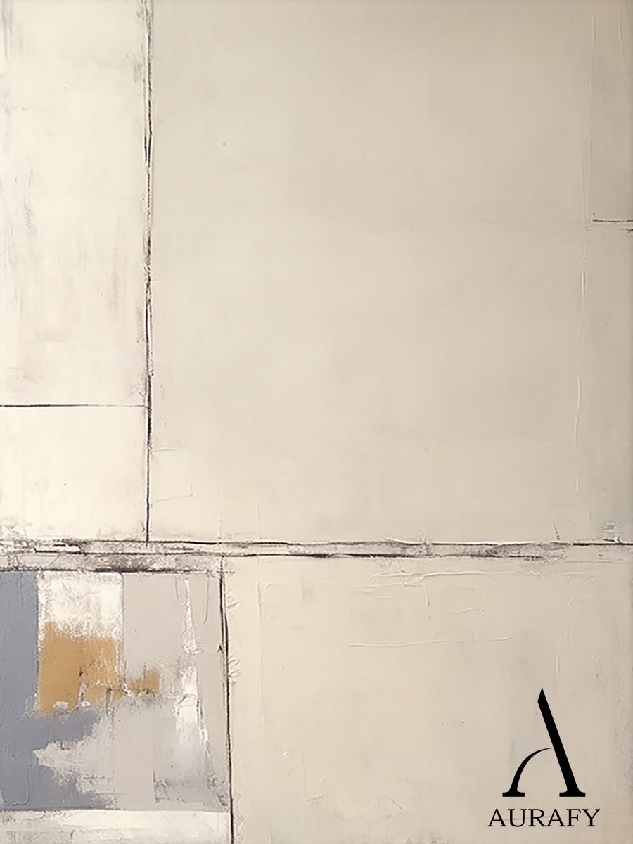 Beige Abstract Art Plaster Textured Japandi Minimalist Handmade Geometric Lines Tactile Canvas AURA490