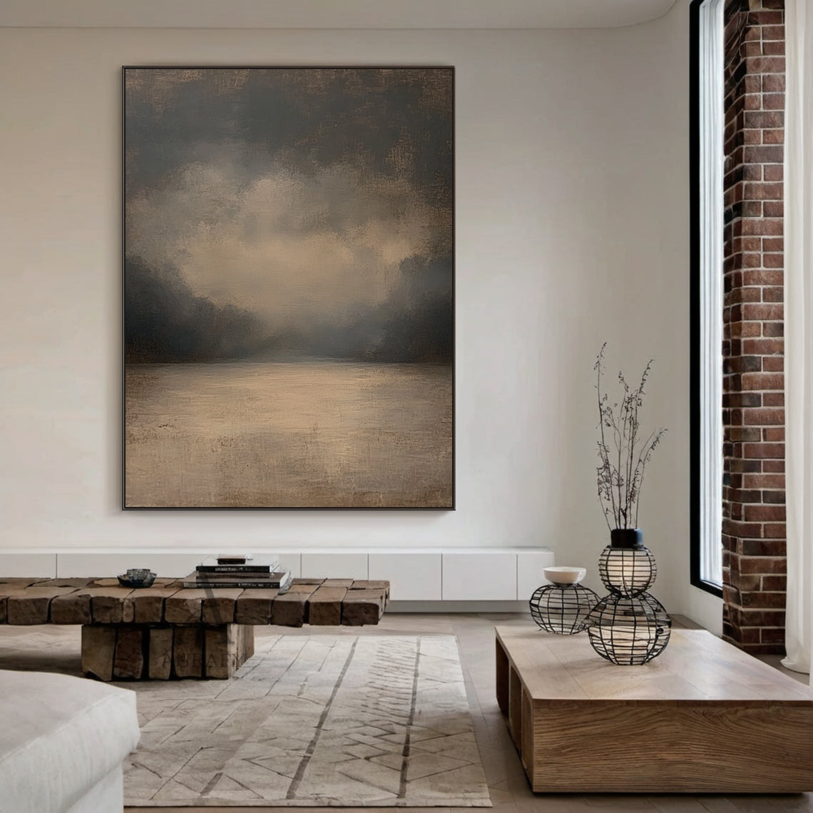Stillwater, Brown Foggy Lake Canvas Wall Art AURA877