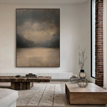 Stillwater, Brown Foggy Lake Canvas Wall Art AURA877