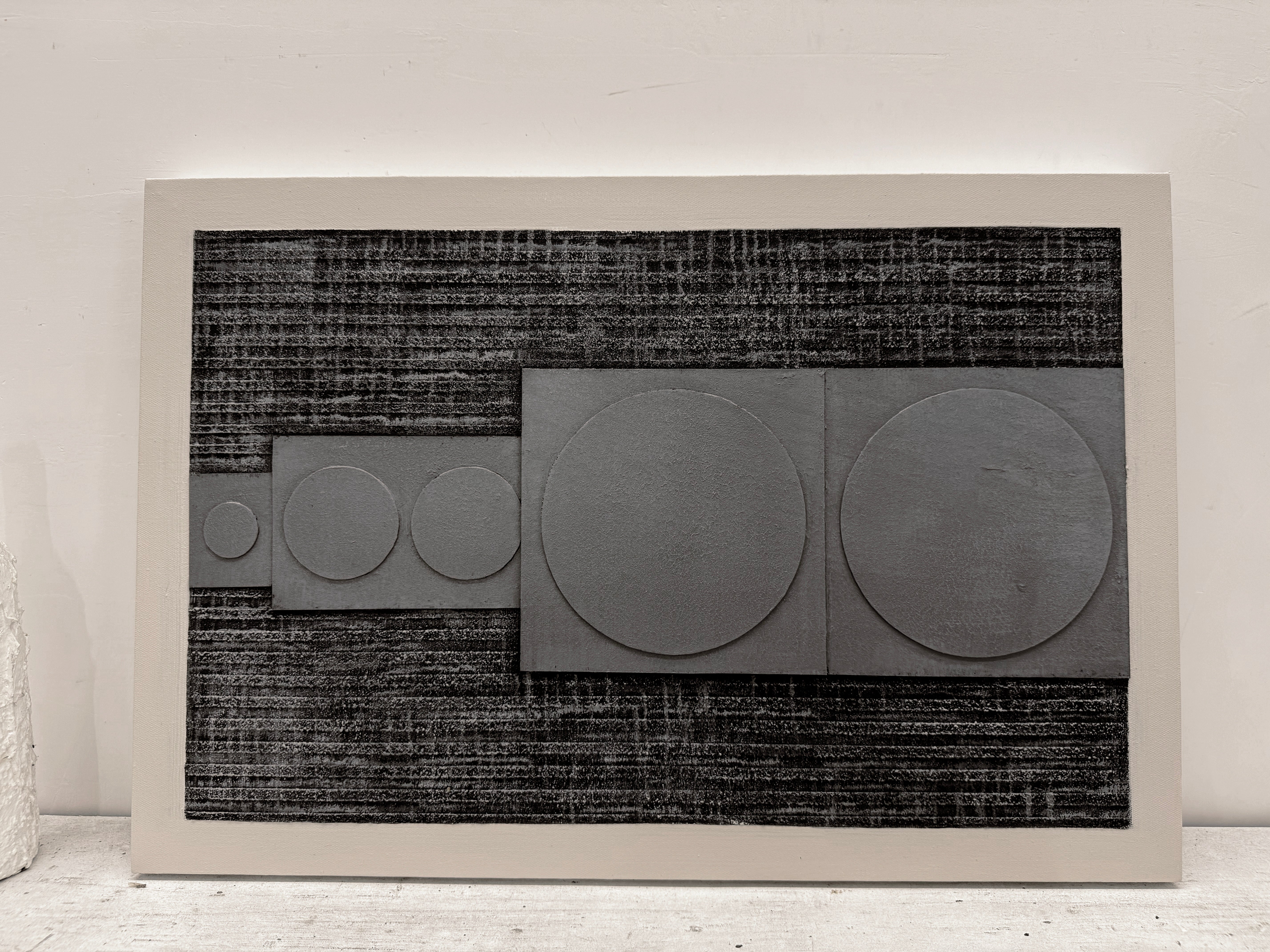 Abstract Textured Geometric Art Plaster Black Gray Sculpted Canvas Wabi-Sabi Japandi Minimalist Wall Decor AURA728