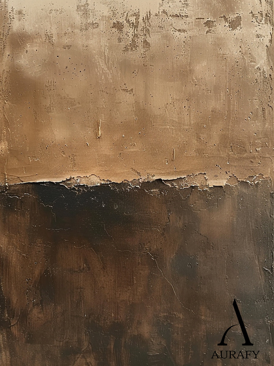 Wabi Sabi Brown Plaster Textured Abstract Art with Cracked Peeling Edges Tactile Surface AURA555