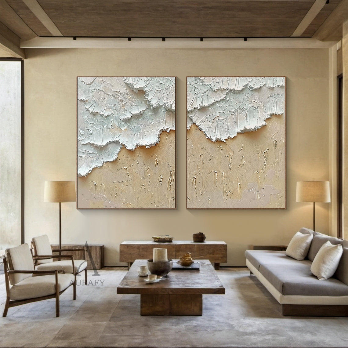 Minimalist White Wave Wall Art Set of 2 - AURA675