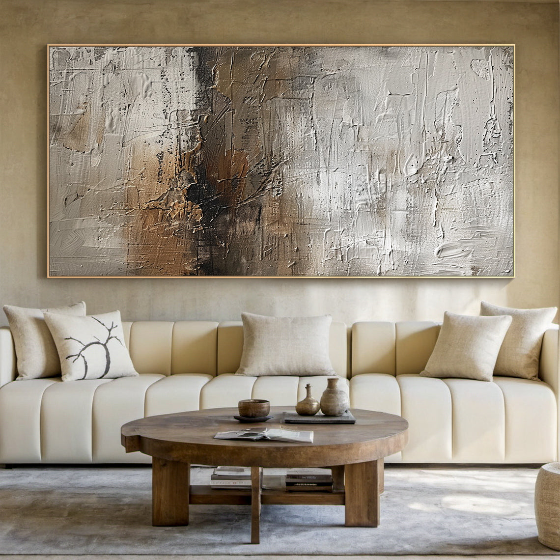 Muted Horizon-Gray & Brown Abstract Art-AURA124