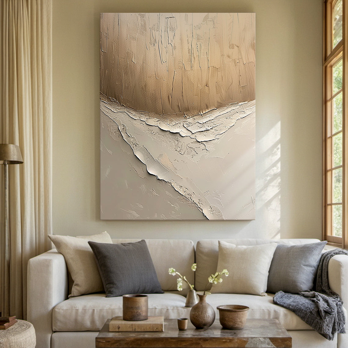 Quiet Erosion-Beige & Brown Abstract Field-AURA147