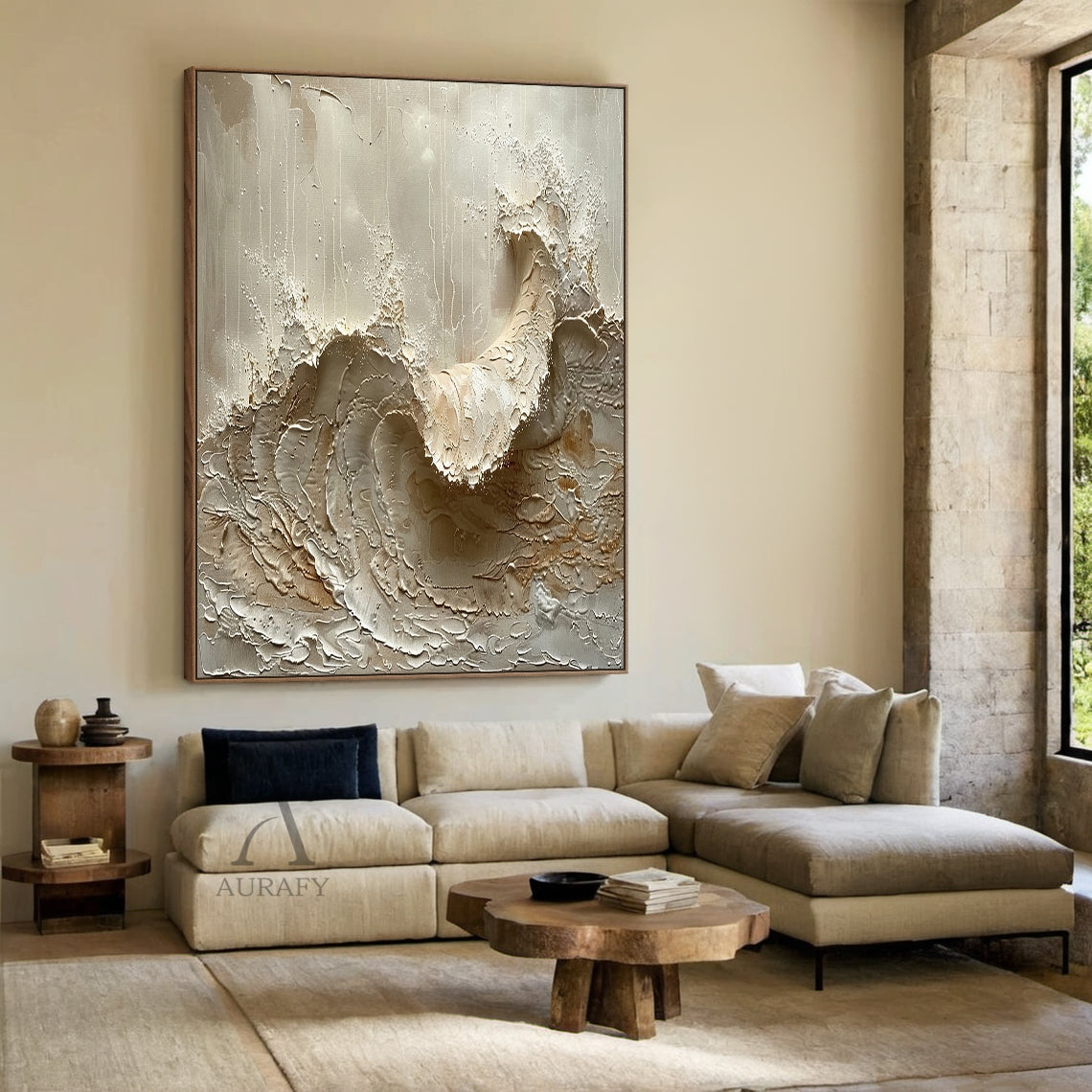 Neutral Textured Ocean Wave Wall Art - AURA668