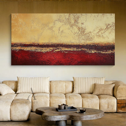 General Abstract Red Yellow Layered Cracked Tactile Artwork Rich Warm Earthy Textures AURA613