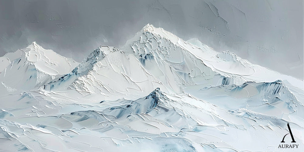 3D Textured Snow Mountain Painting Impasto Tactile Surface Gray White Modern Organic Art AURA519