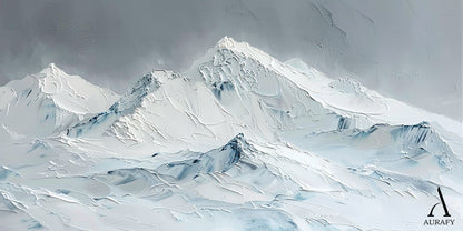 3D Textured Snow Mountain Painting Impasto Tactile Surface Gray White Modern Organic Art AURA519