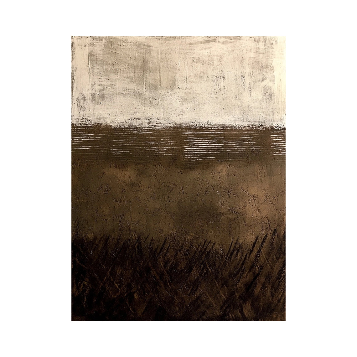 Dusk Horizon, Brown Beige Wabi Sabi Textured Painting AURA869
