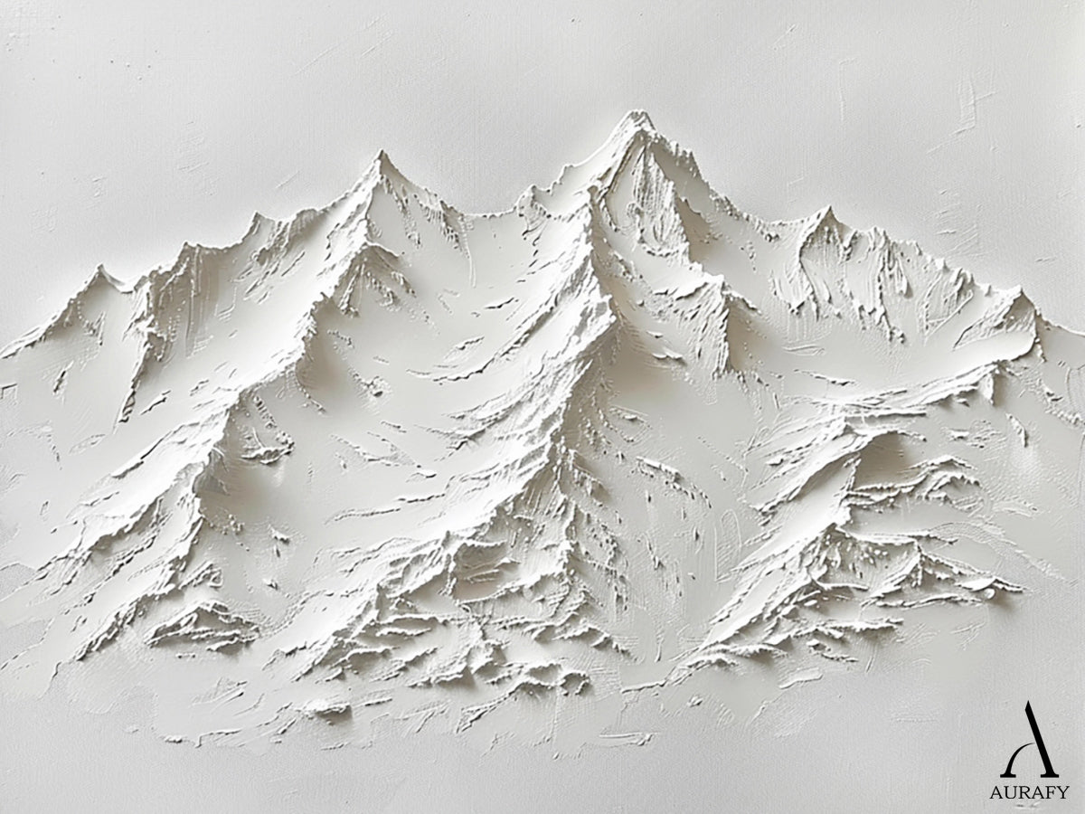 3D Textured Mountain Painting White High-Relief Sculpted Knife-Stroke Tactile Minimalist Luxe Artwork AURA518