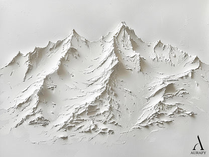 3D Textured Mountain Painting White High-Relief Sculpted Knife-Stroke Tactile Minimalist Luxe Artwork AURA518