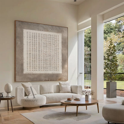 Abstract Gray Plaster Textured Modern Art Minimalist Tactile Hand-drawn Edge Repeating Lines AURA630