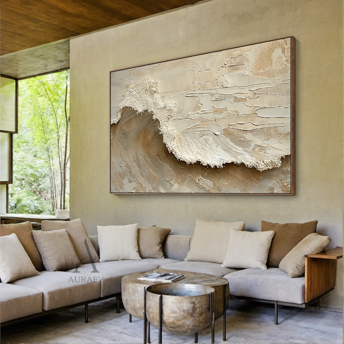 Neutral Breaking Wave Wall Art - AURA679