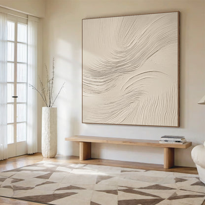 Swirling Textural Canvas – Warm Cream Tones – AURA049(Vertical)
