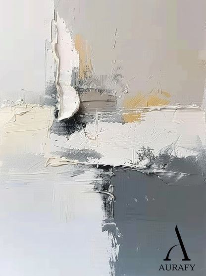 Minimalist Gray White Wall Art Wabi-Sabi Knife Stroke Plaster Textured Japandi Abstract Handcrafted Home Decor AURA543
