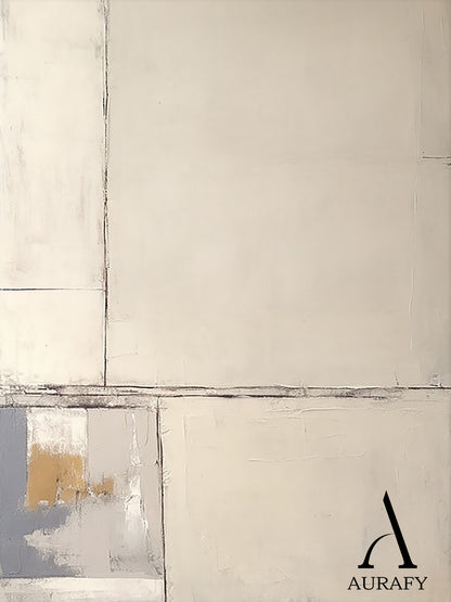Beige Abstract Art Plaster Textured Japandi Minimalist Handmade Geometric Lines Tactile Canvas AURA490