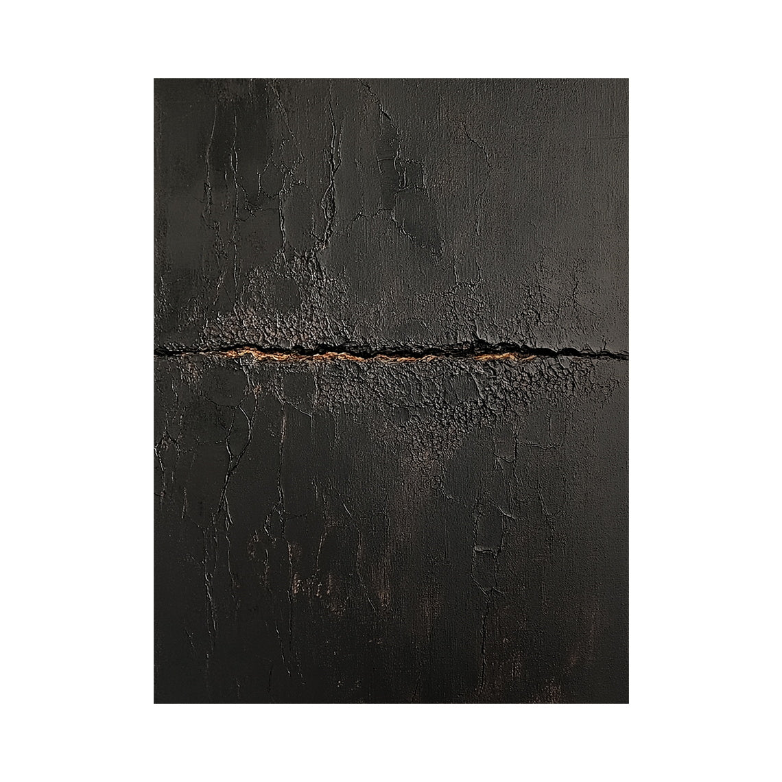 Black Abstract Textured Plaster Wabi-Sabi Gold Accent Sculpted Canvas Minimalist Luxe Tactile Wall Art AURA723