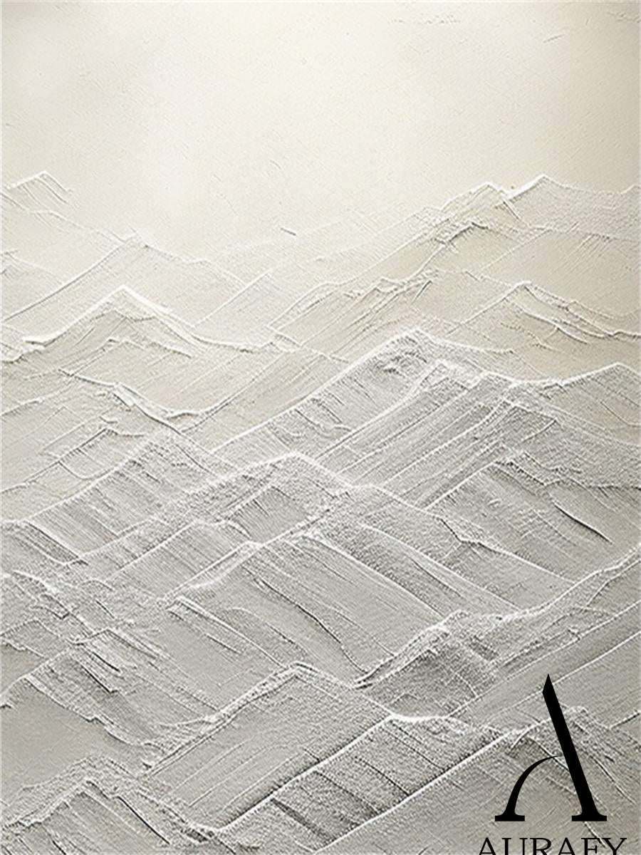 White Abstract Art High-Relief Tactile Knife Strokes Modern Minimalist Luxe Textured Canvas AURA500