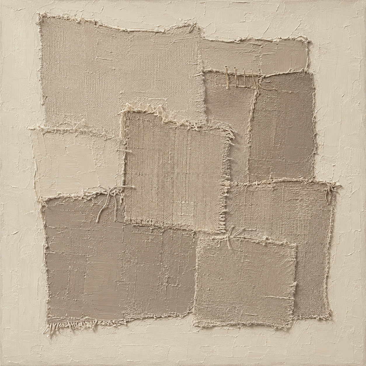 Beige Wabi-Sabi 3D Textured Painting Japandi Patchwork Plaster Sculpted Canvas Minimalist Neutral Tactile Wall Art AURA760