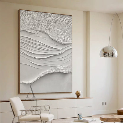 White Sea Textured Artwork High-Relief Plaster Tactile Surface Sculpted Lines Modern Organic AURA443