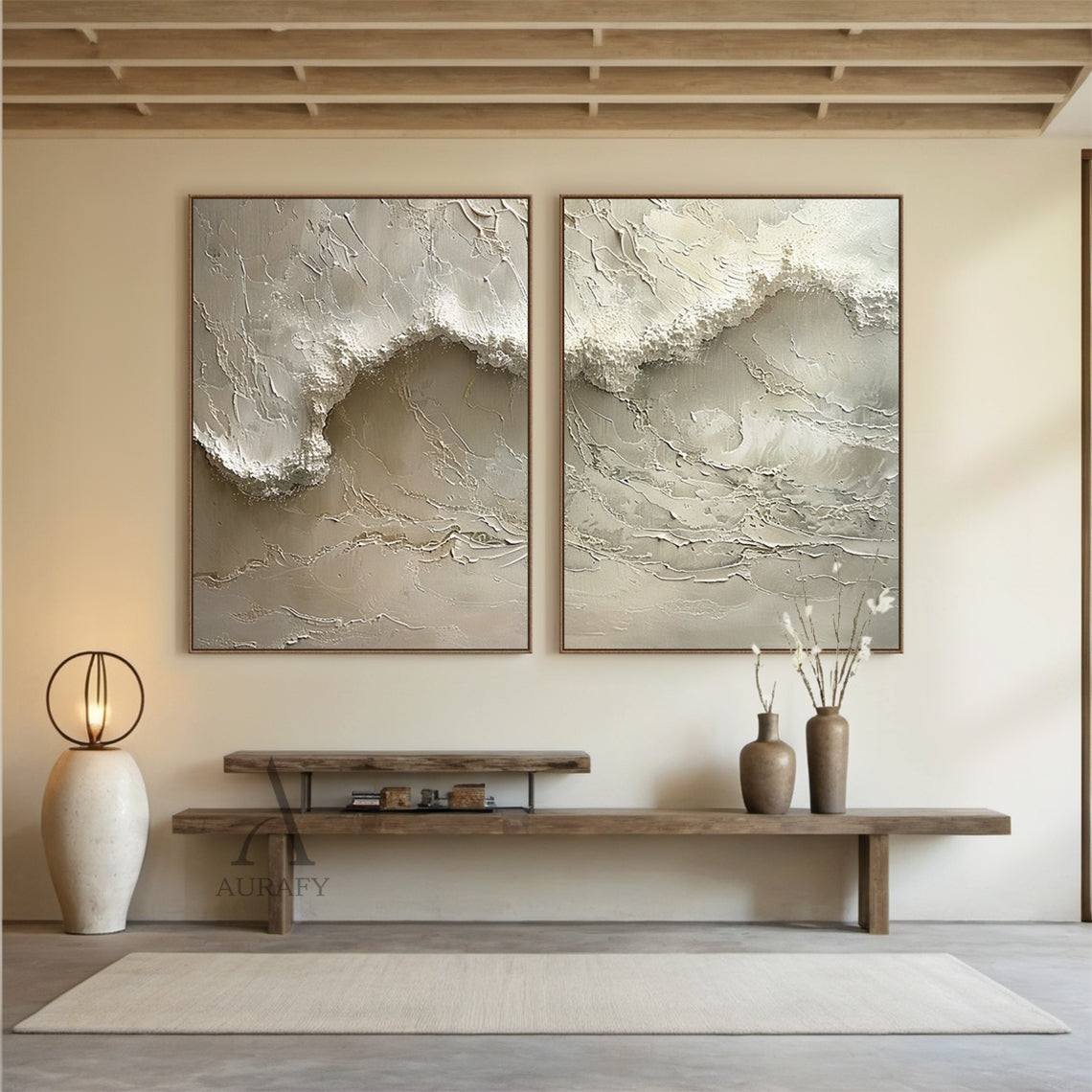 Neutral Abstract Sea Texture Wall Art Set of 2 - AURA672