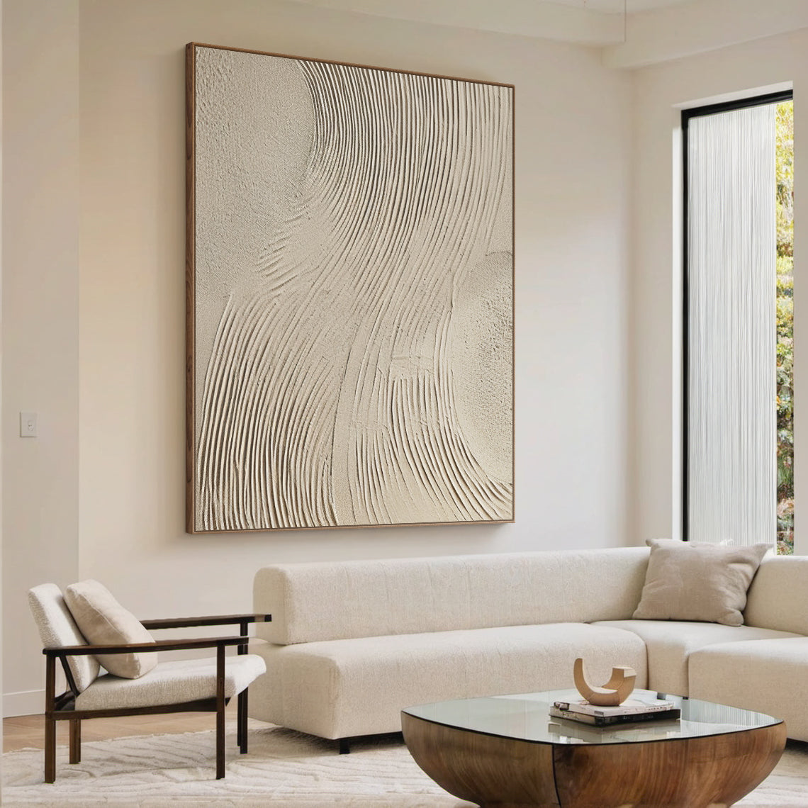 Swirling Impasto Canvas – Cream & Linen Tones – AURA044(Horizontal)