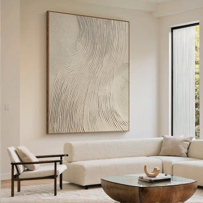 Swirling Impasto Canvas – Cream & Linen Tones – AURA044(Horizontal)