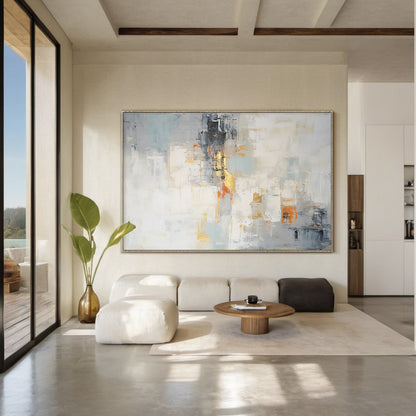 Modern Abstract Blue Beige Gold Wall Art for Living Room - AURA187