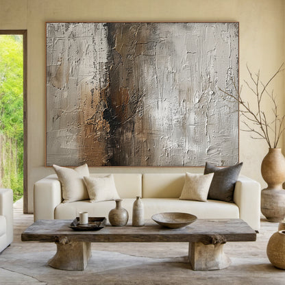 Muted Horizon-Gray & Brown Abstract Art-AURA124