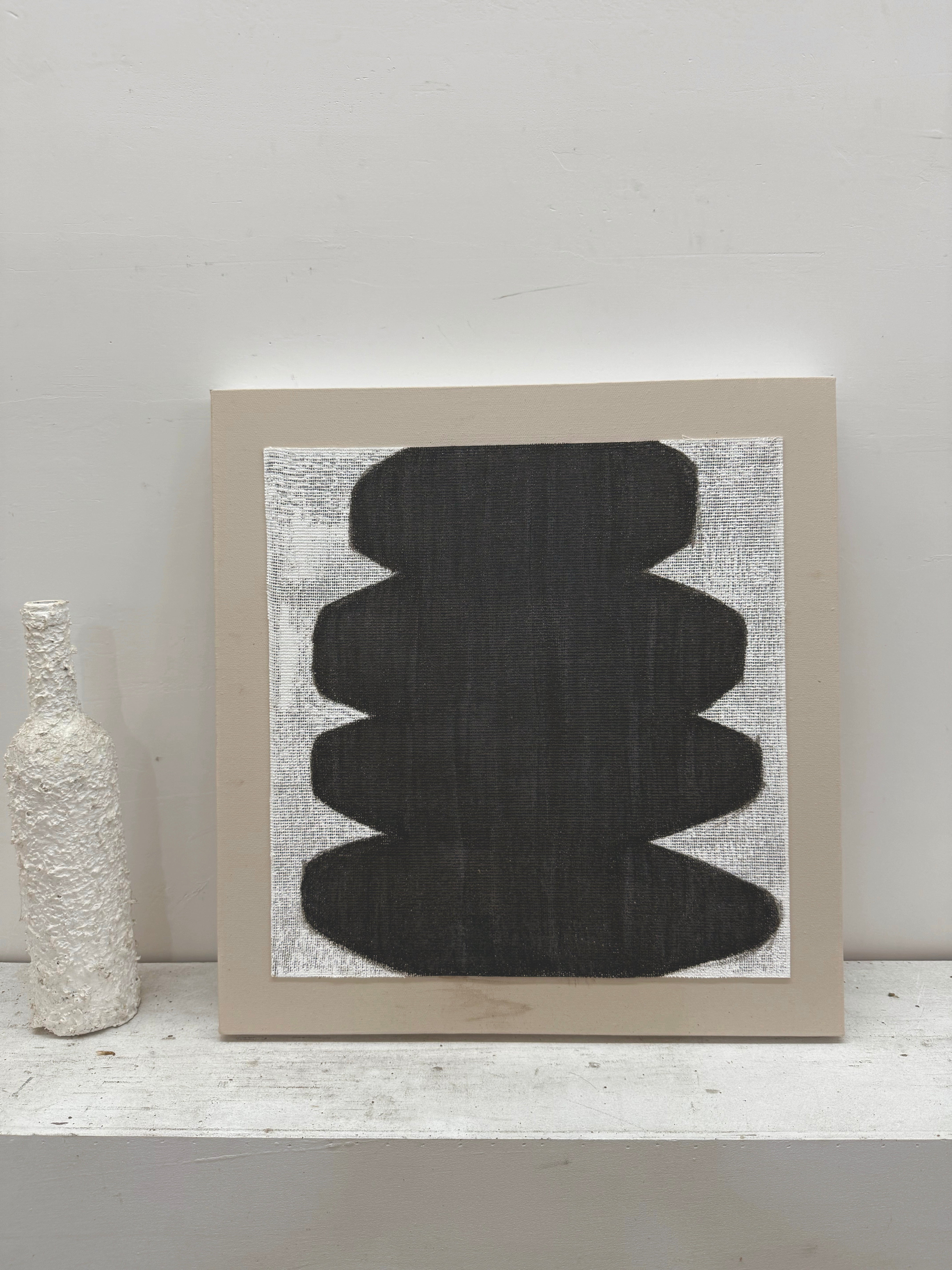 Minimalist Abstract Japandi Tactile Canvas Black Gray Wavy Modern Organic Neutral Home Wall Decor Artwork AURA727